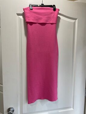 Strapless Fold-Over Tube Dress in Hot Pink